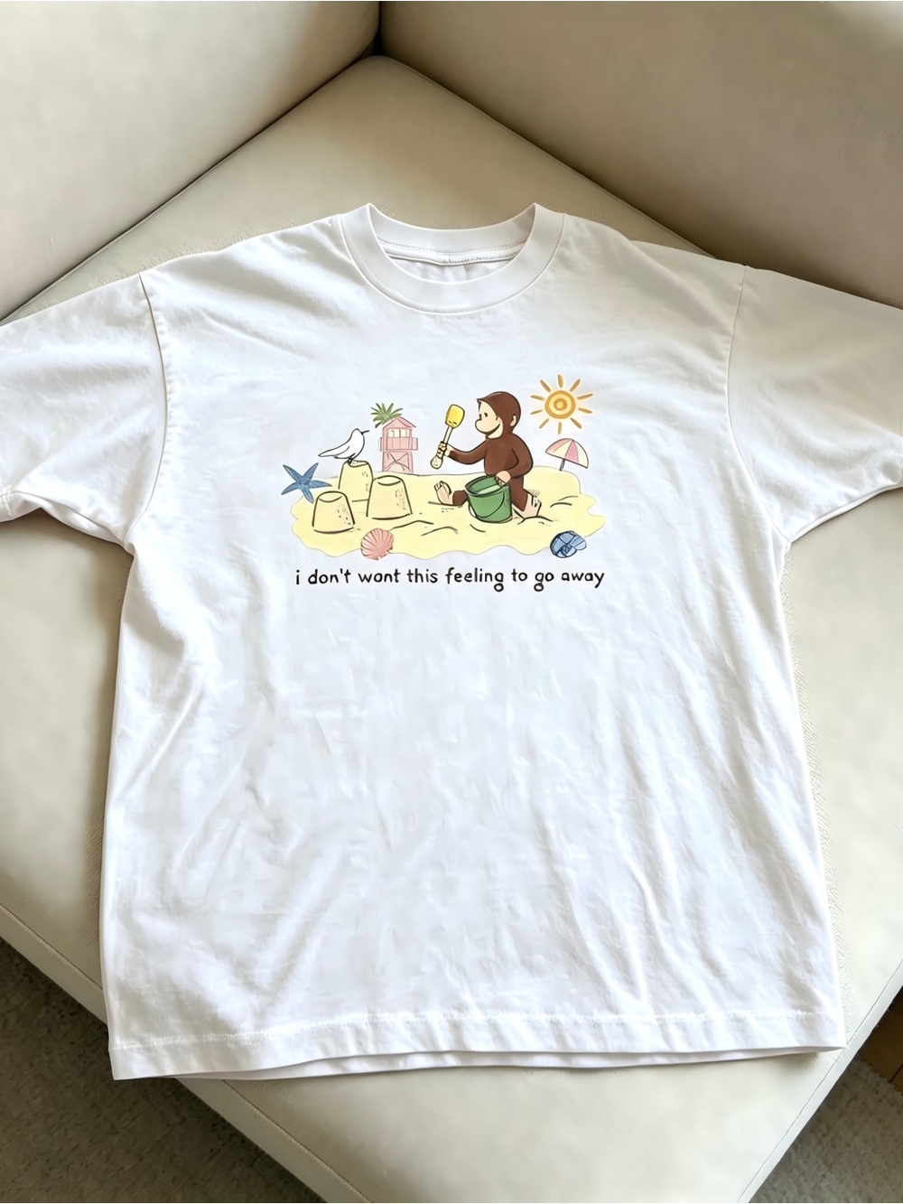 Curious George Beach Graphic Womens Mens T-shirt Unisex